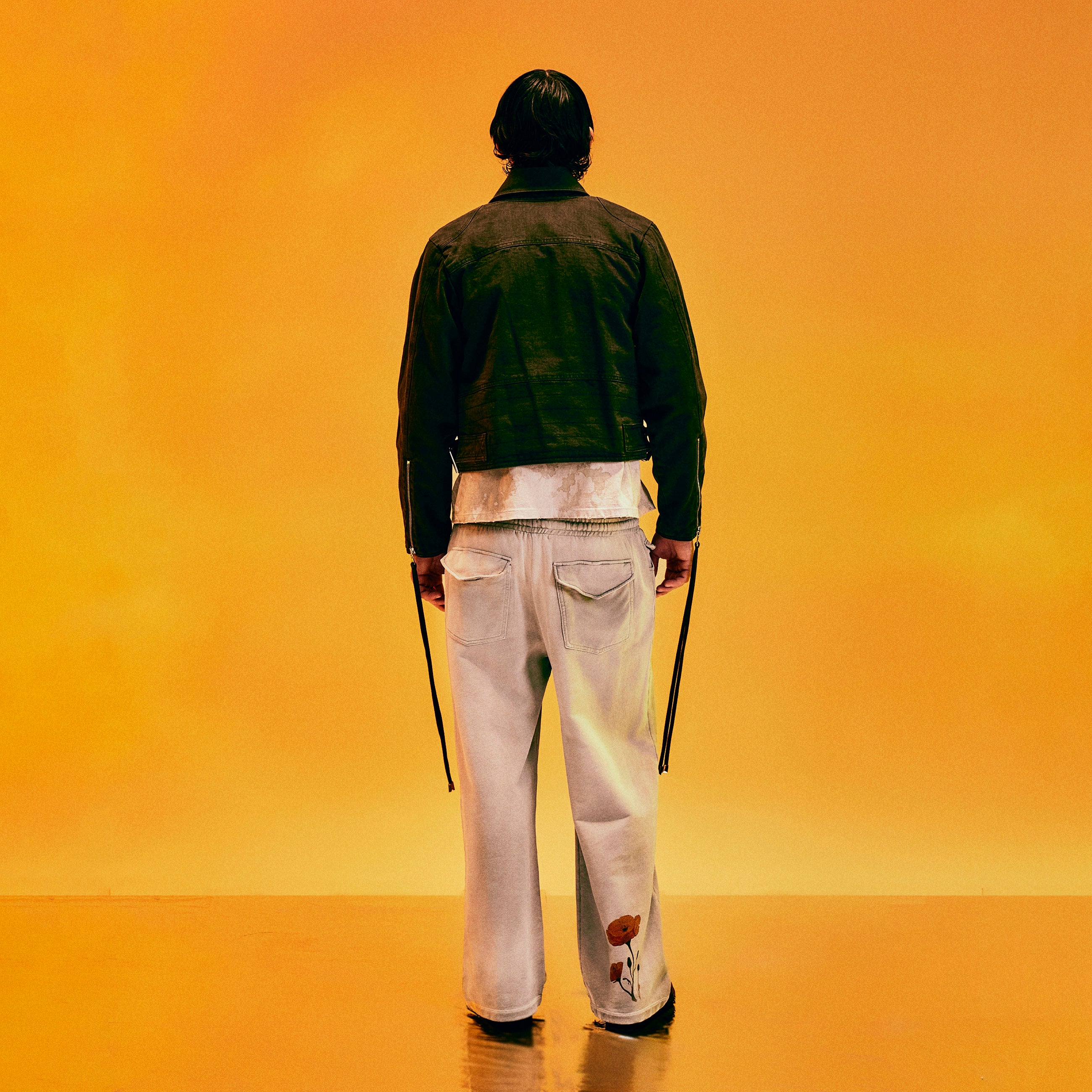 DENIM FRINGE MOTO JACKET