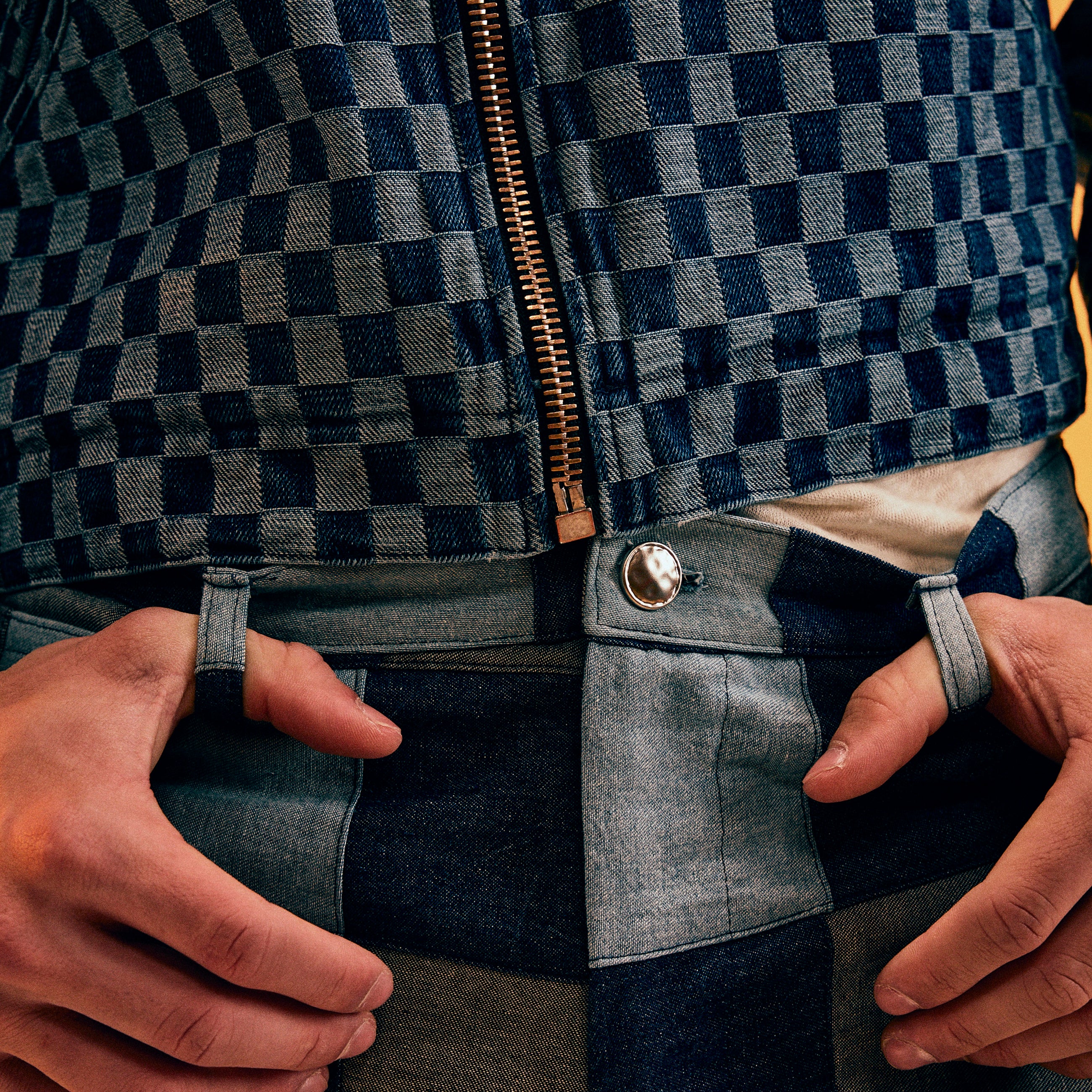 CHECKERED DENIM MECHANIC JACKET