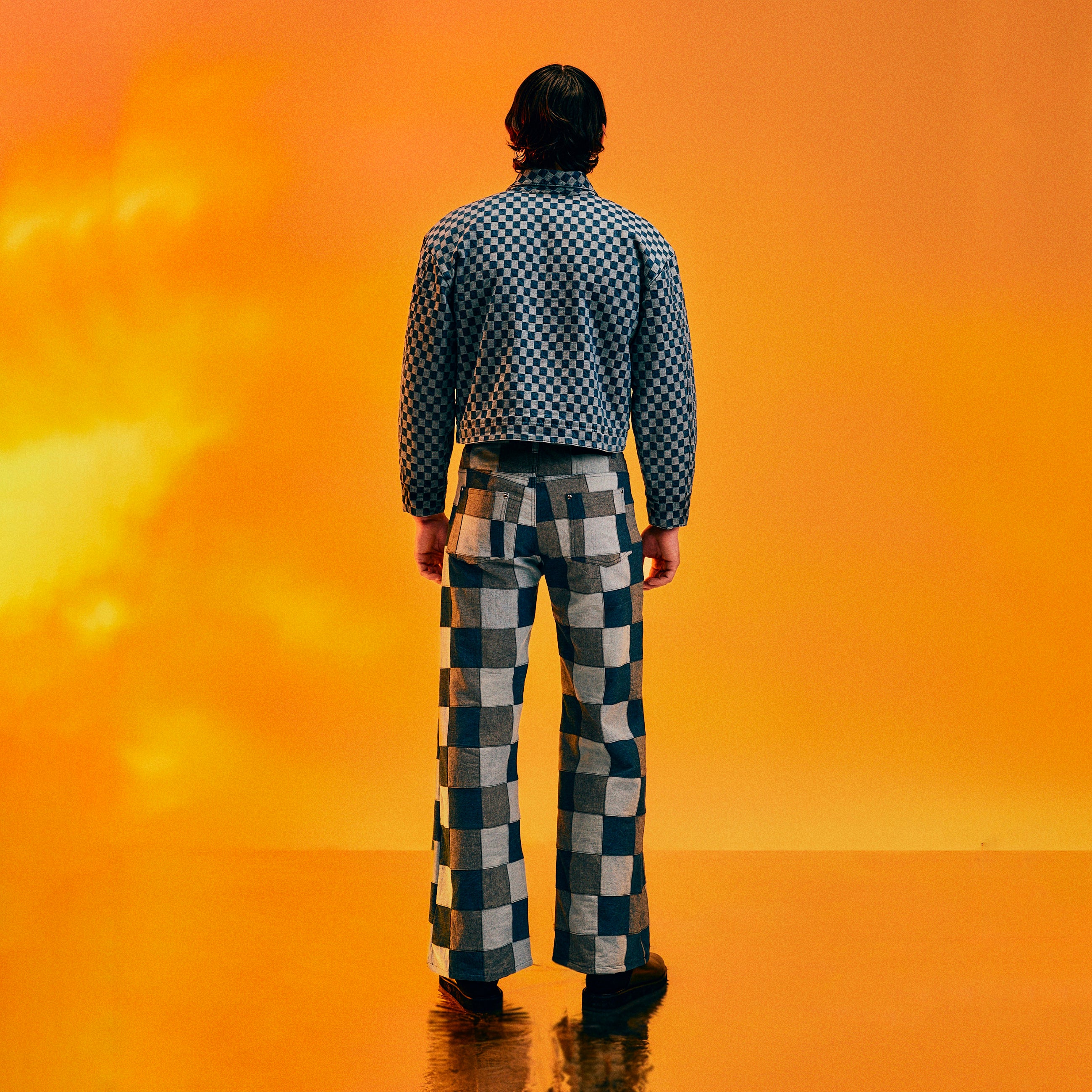 CHECKERED DENIM MECHANIC JACKET