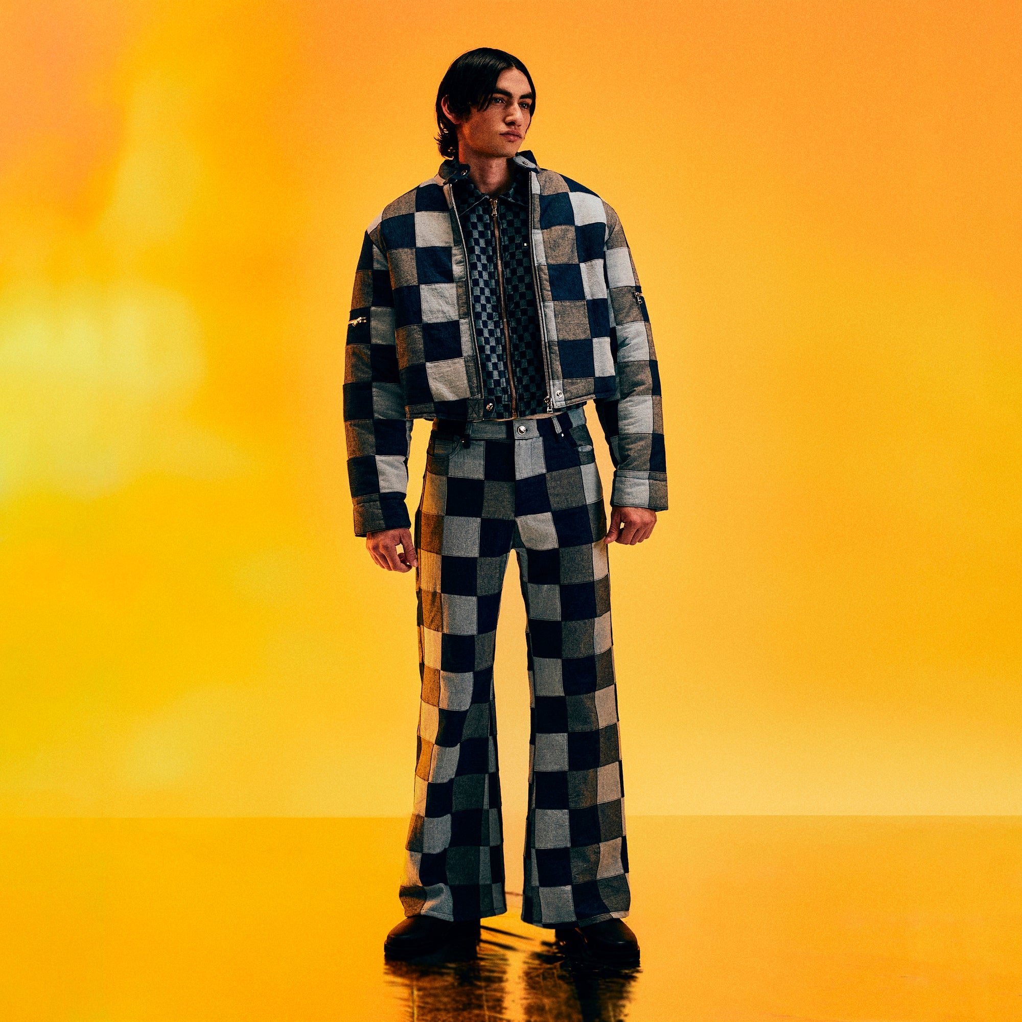 INDIGO PATCHWORK MOTO JACKET