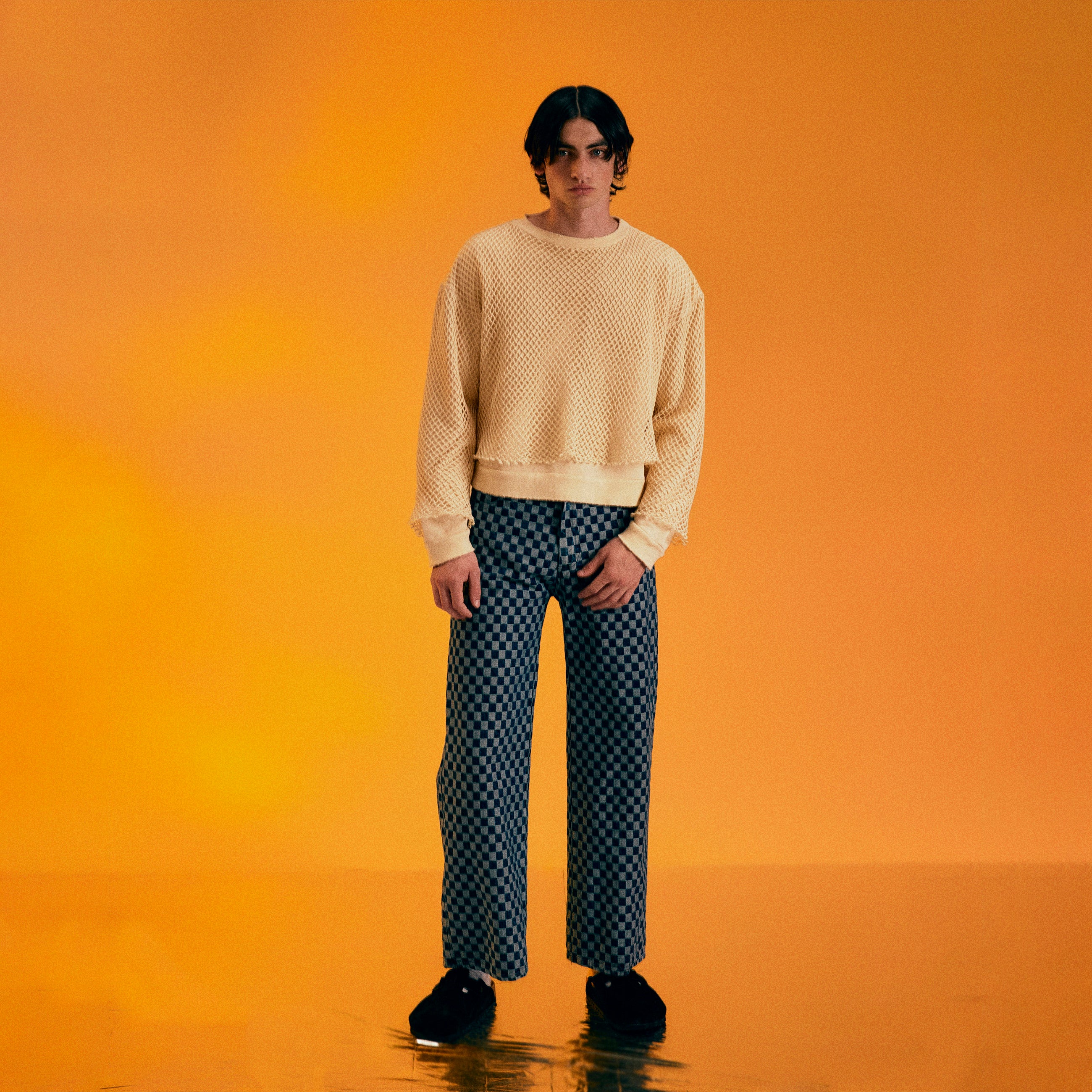 CREAM NETTING PULLOVER