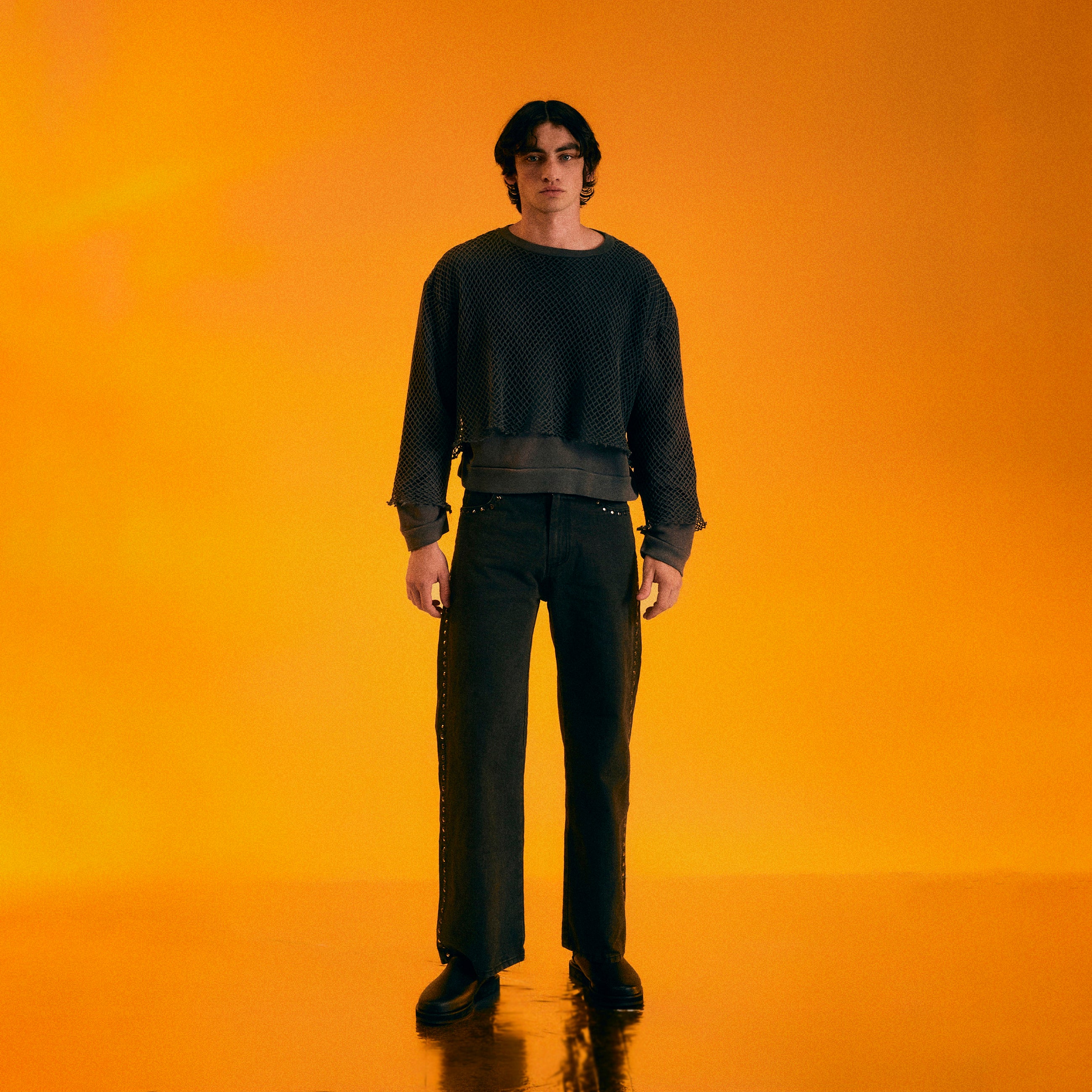 CHARCOAL NETTING PULLOVER