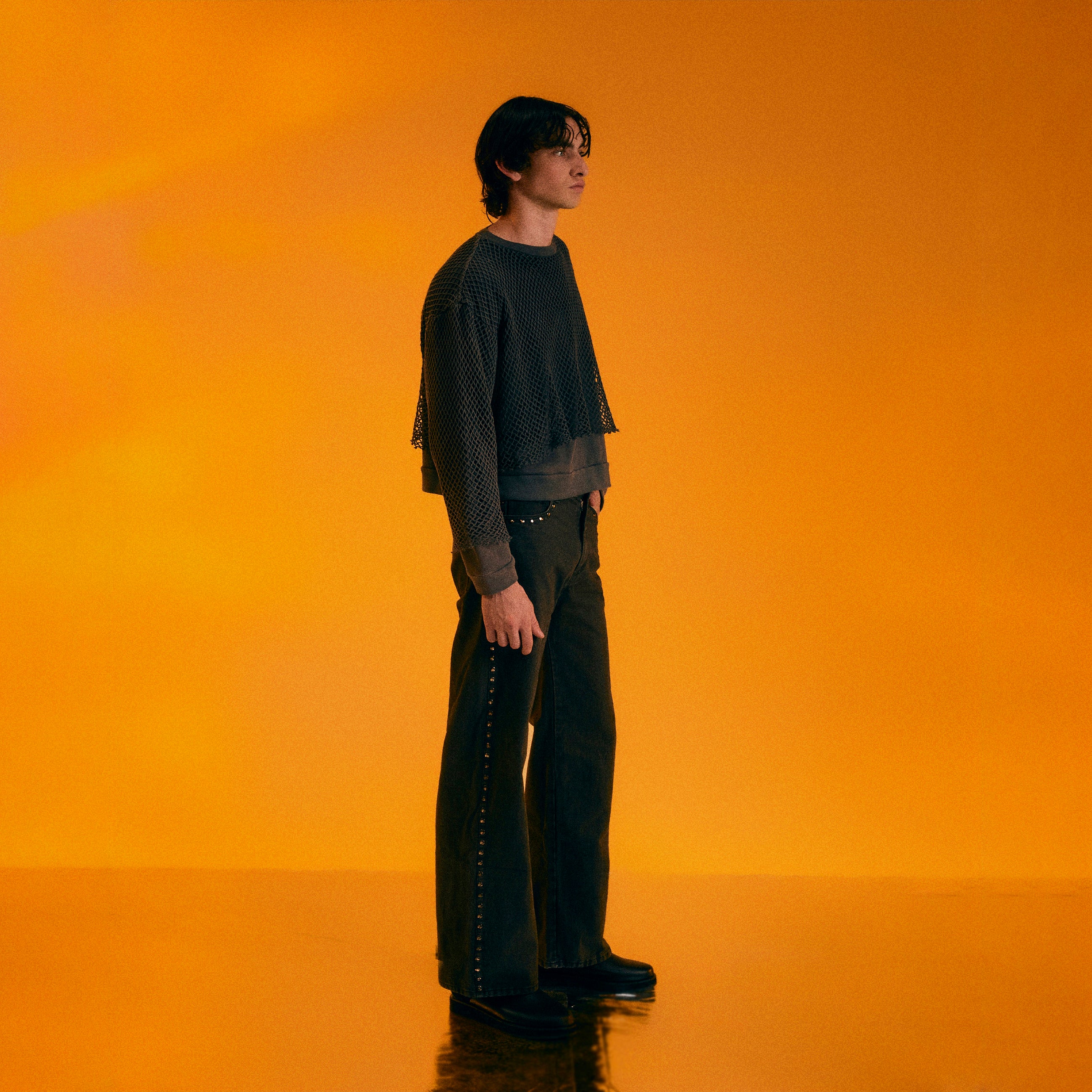 CHARCOAL NETTING PULLOVER