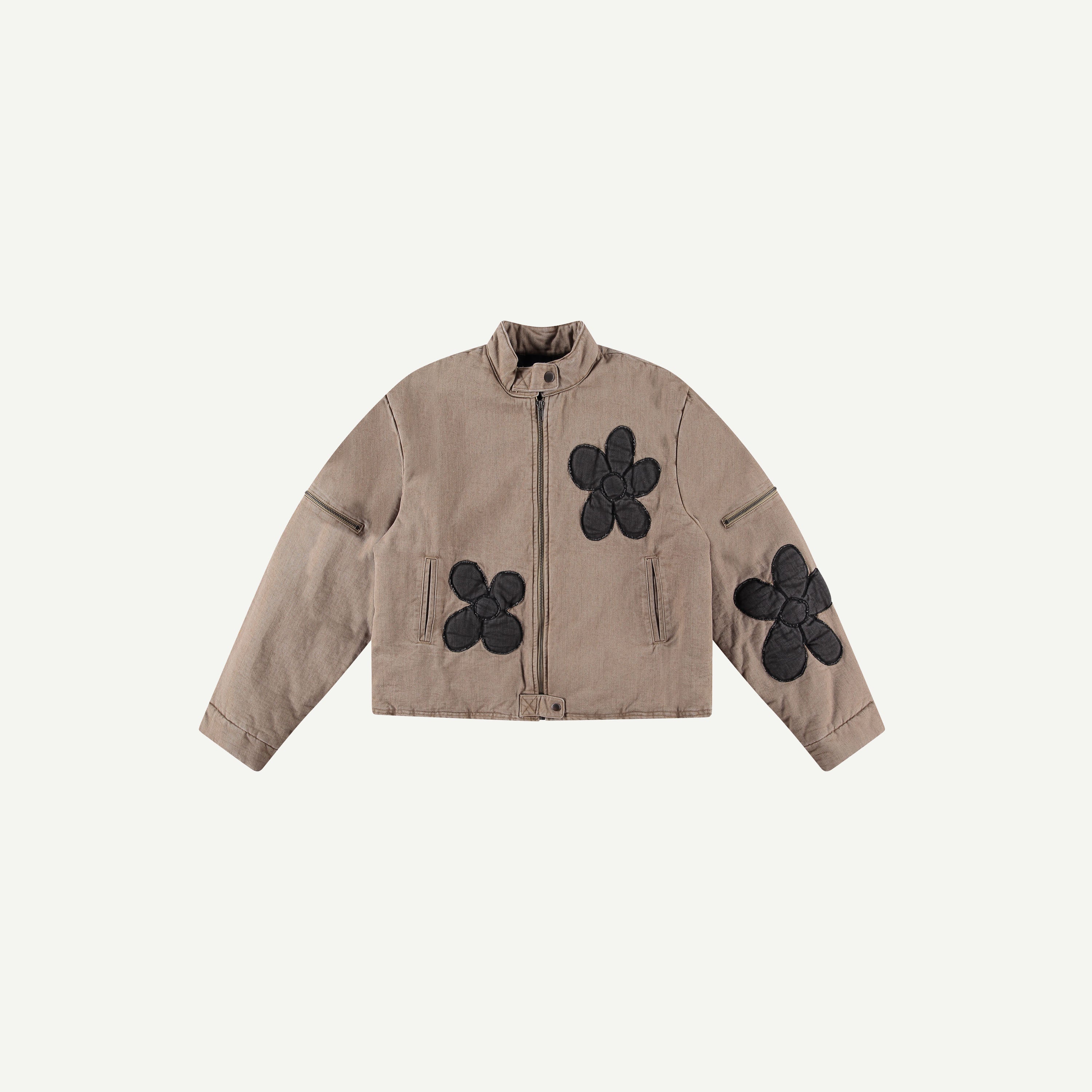 BEIGE FLOWER PUFFER JACKET | Strike Oil