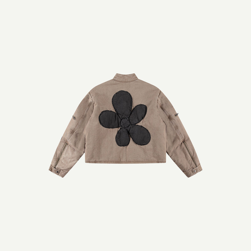 BEIGE FLOWER PUFFER JACKET