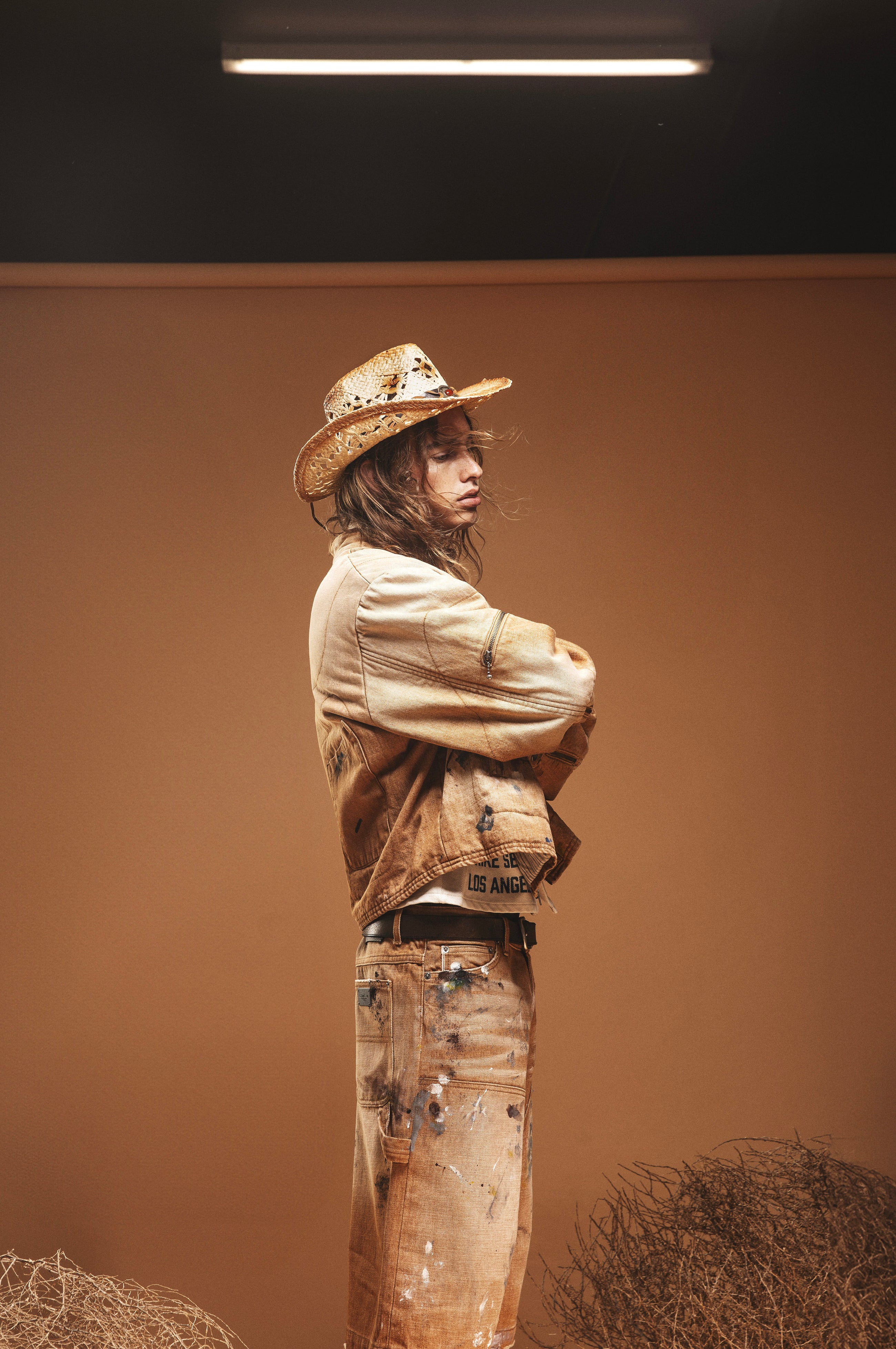 BROWN PAINTED MOTO JACKET