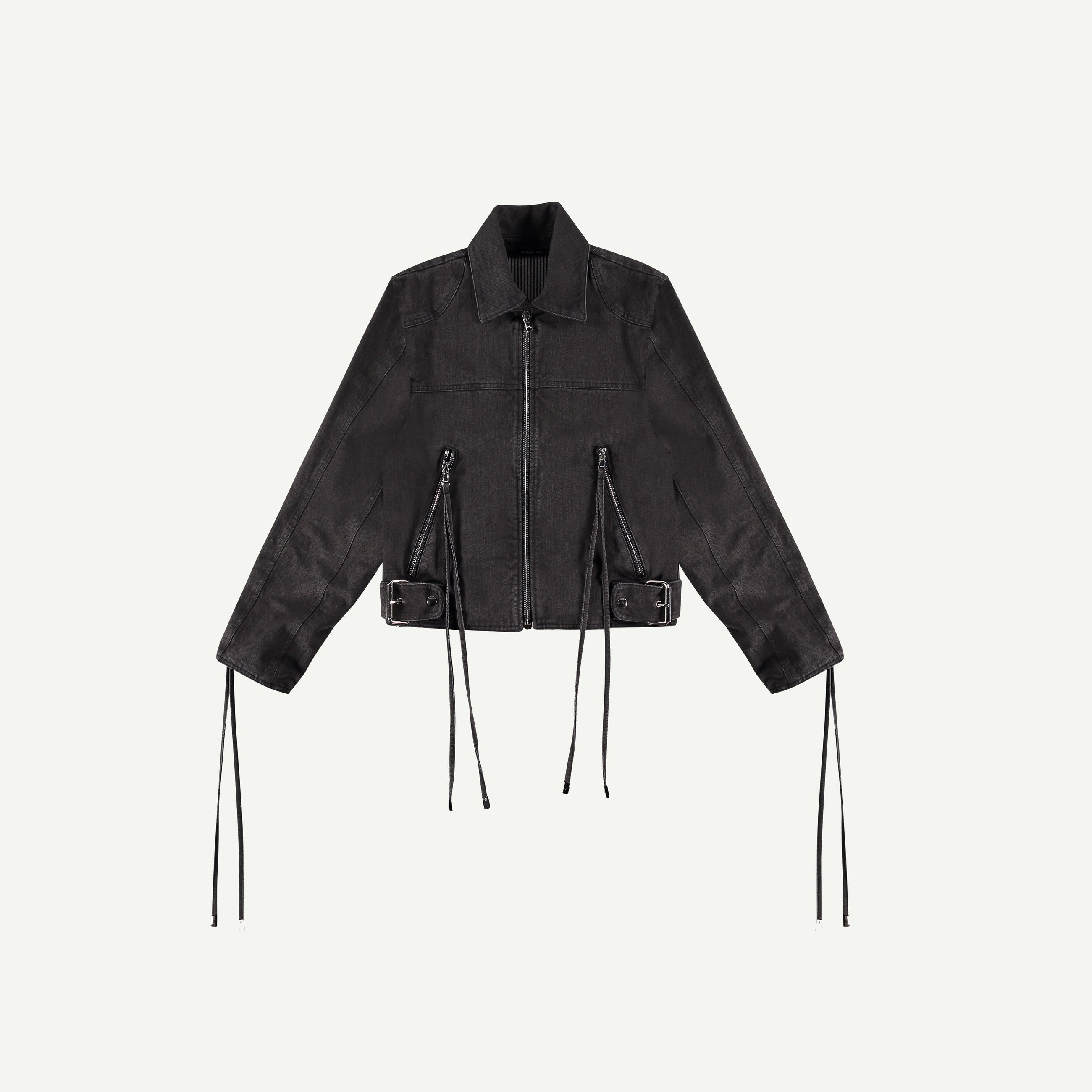 DENIM FRINGE MOTO JACKET