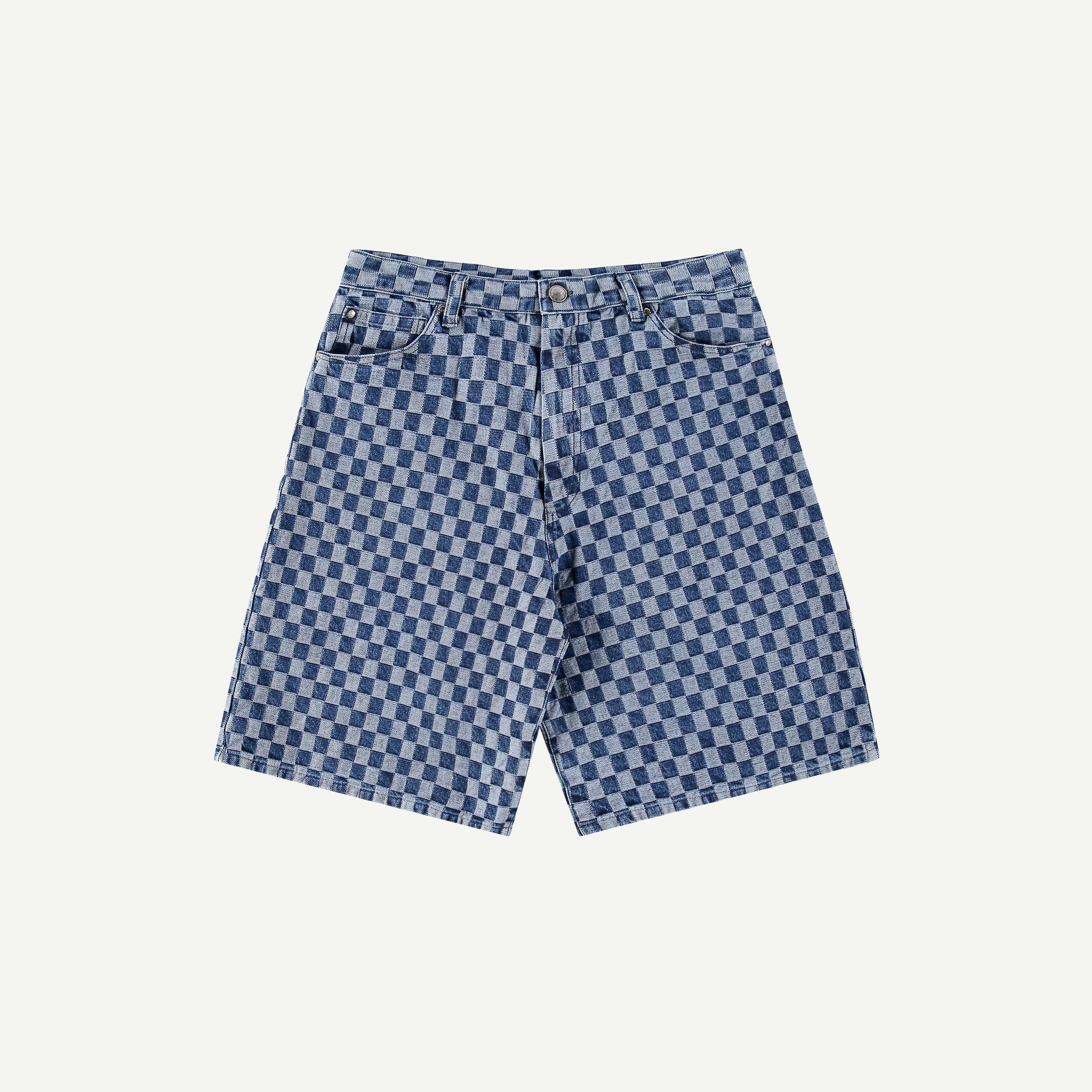 CHECKERED DENIM SHORTS