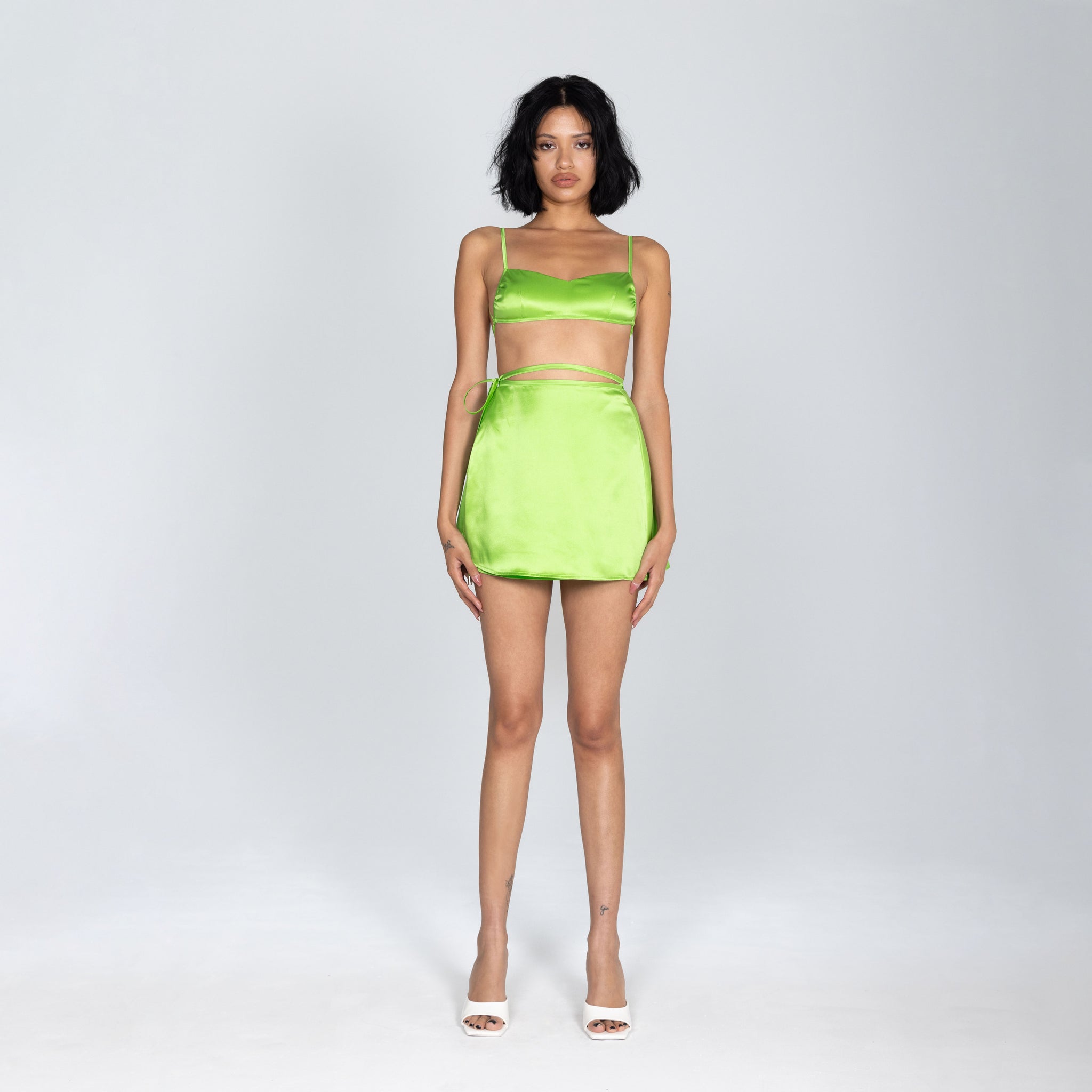 LIME CHARMEUSE SKIRT