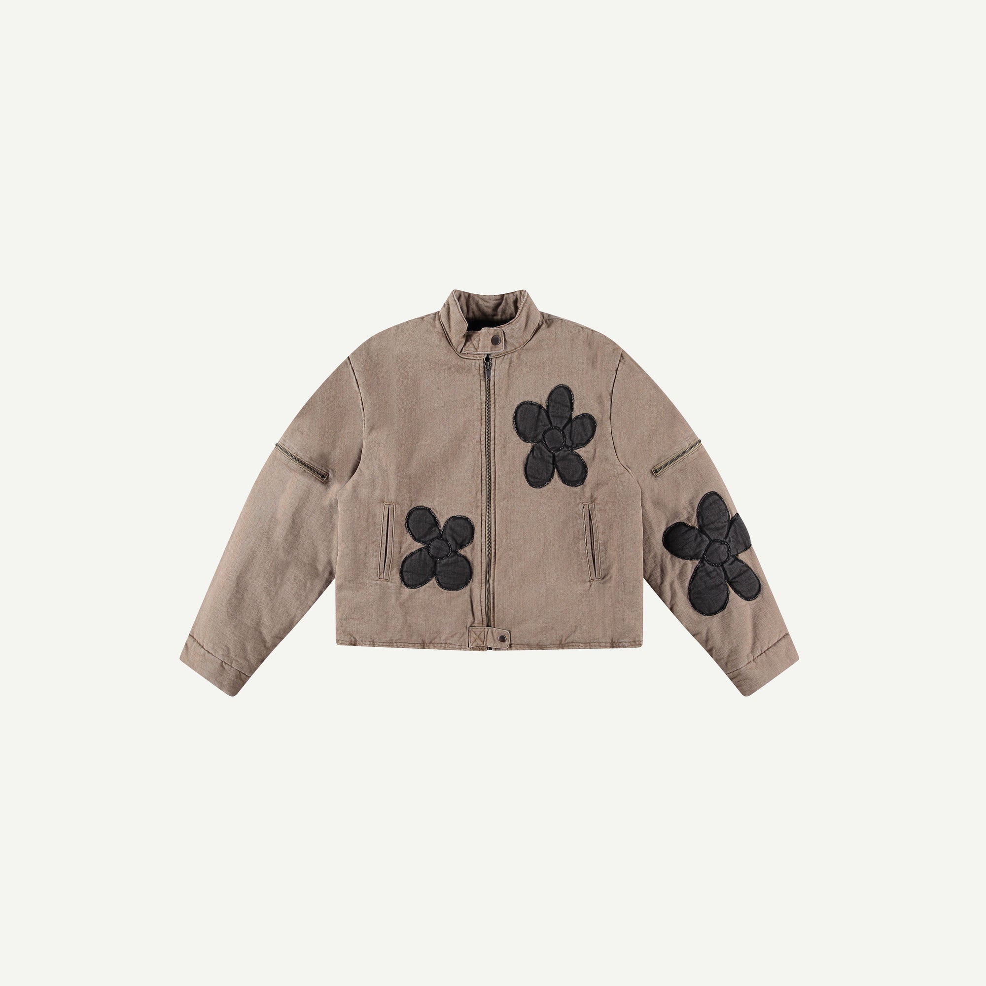 BEIGE FLOWER PUFFER JACKET