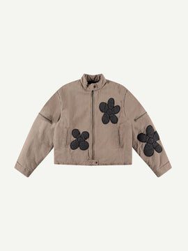 BEIGE FLOWER PUFFER JACKET
