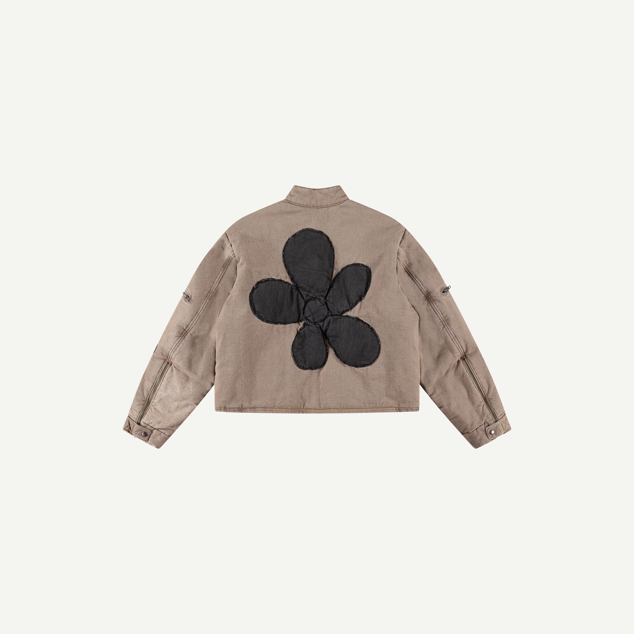 BEIGE FLOWER PUFFER JACKET