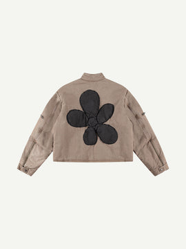 BEIGE FLOWER PUFFER JACKET