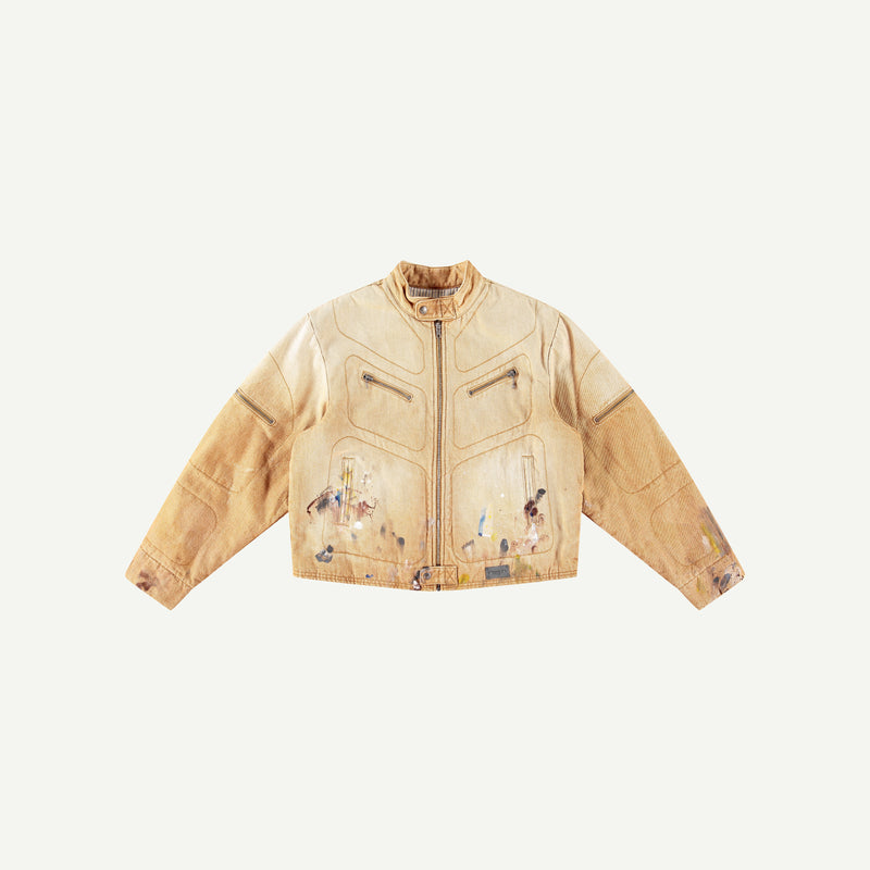 BROWN PAINTED MOTO JACKET