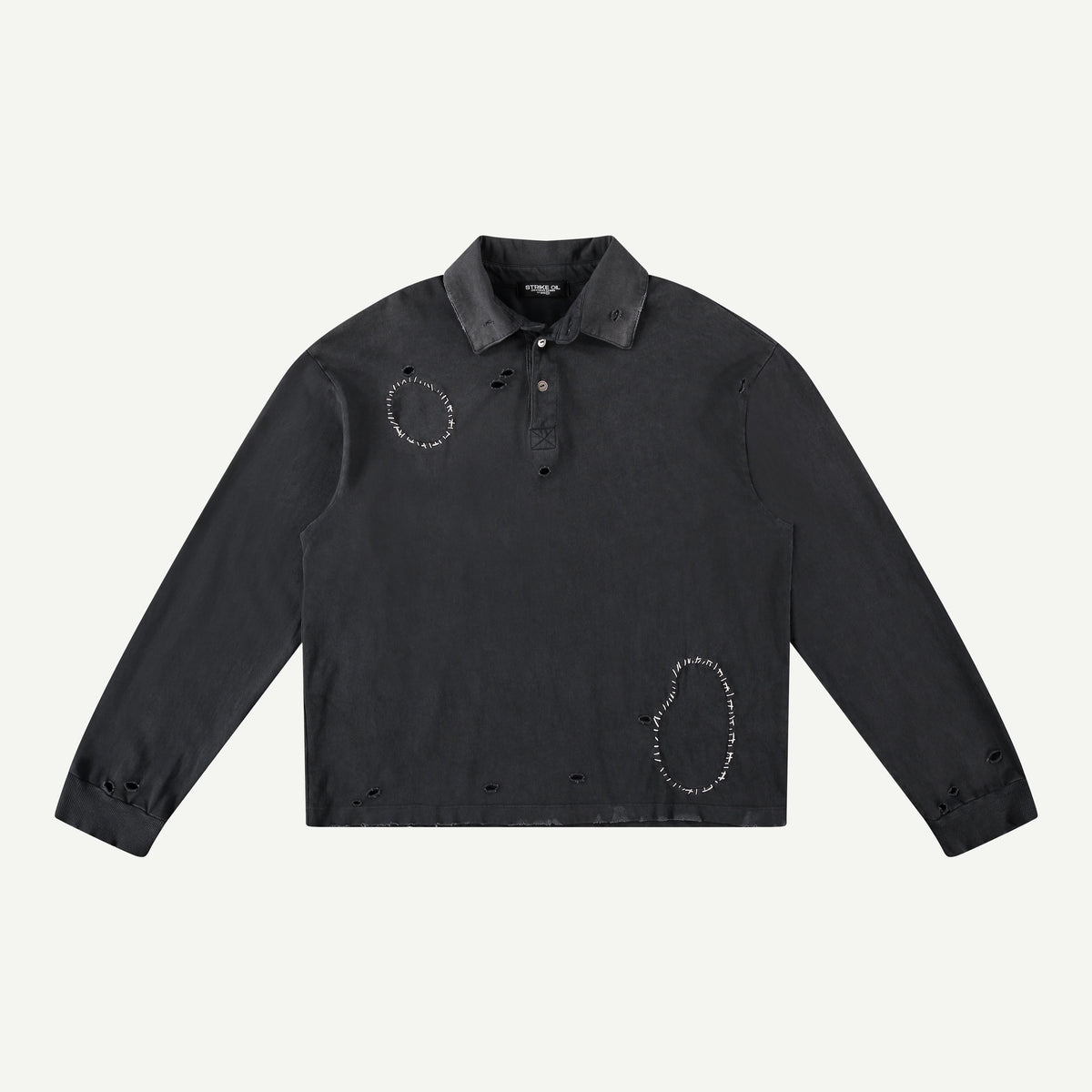 THRASHED RUGBY POLO IN BLACK