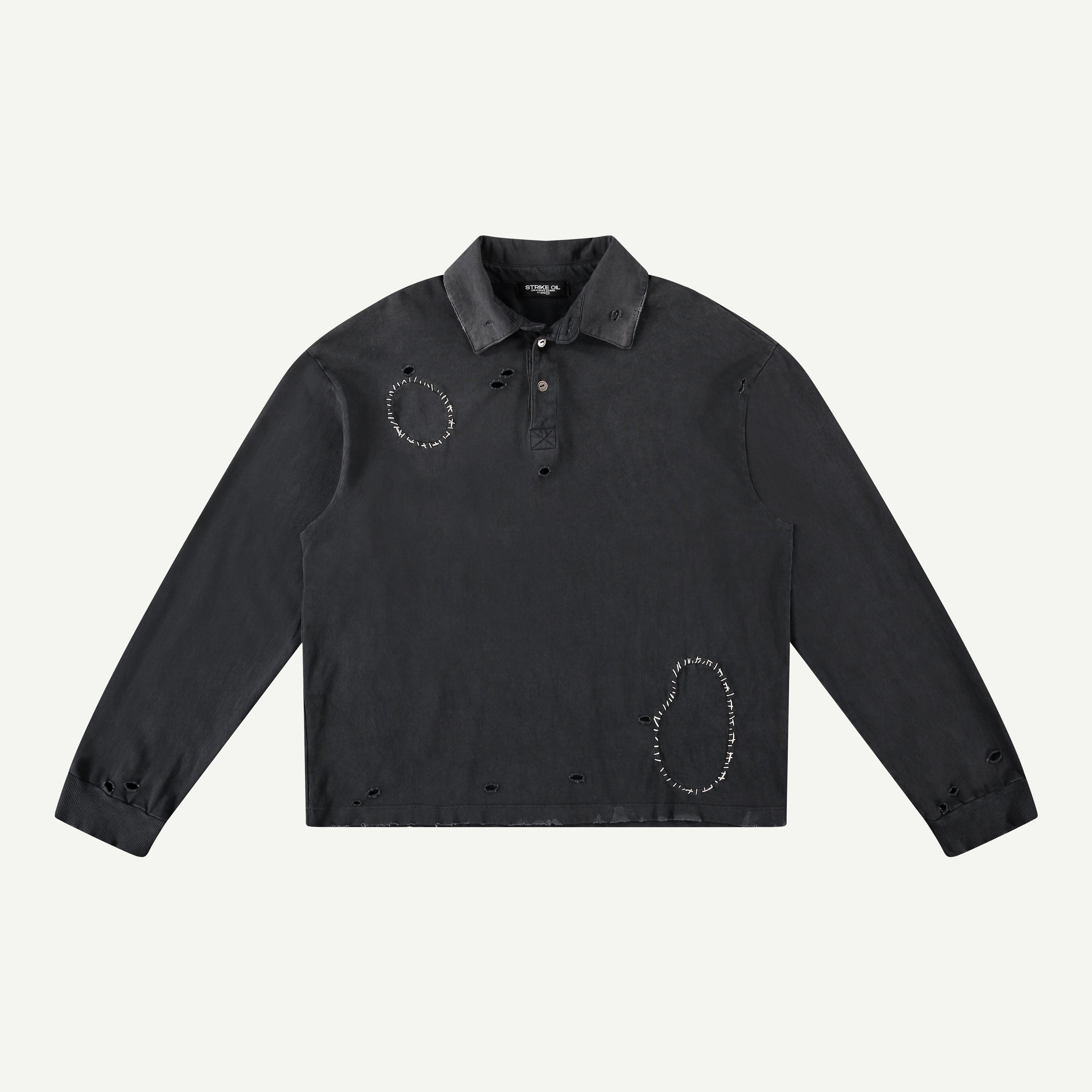 THRASHED RUGBY POLO IN BLACK