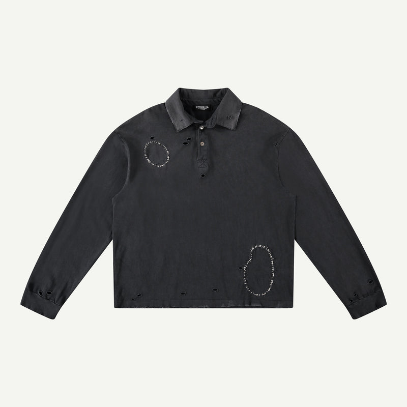 THRASHED RUGBY POLO IN BLACK