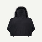 THRASHED SWEATSHIRT WITH LAMB FUR TRIM IN BLACK