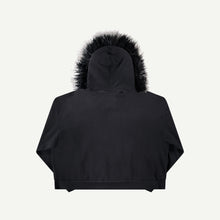 THRASHED SWEATSHIRT WITH LAMB FUR TRIM IN BLACK