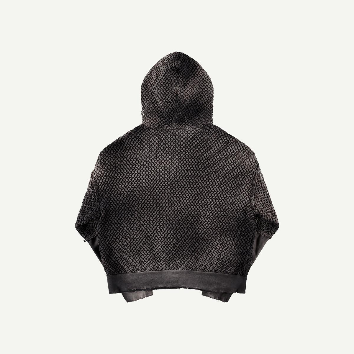 DOUBLE SLEEVE NET ZIP HOODIE IN BLACK