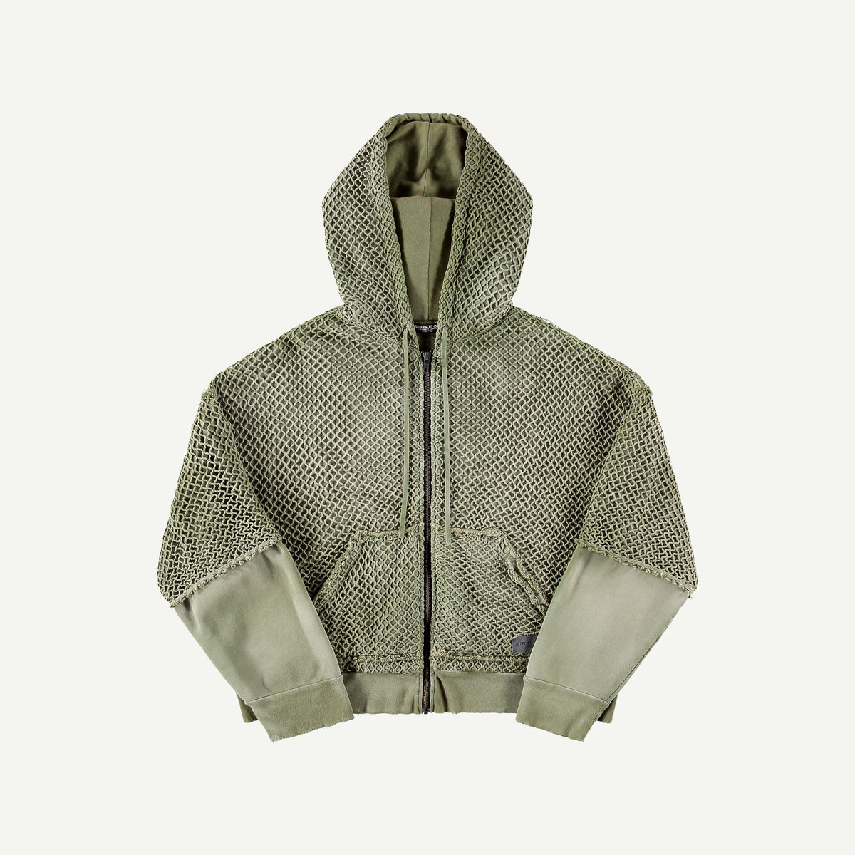 DOUBLE SLEEVE NET ZIP HOODIE IN GREEN