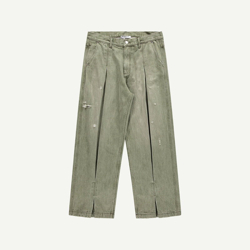 BOX PLEAT JEANS IN GREEN