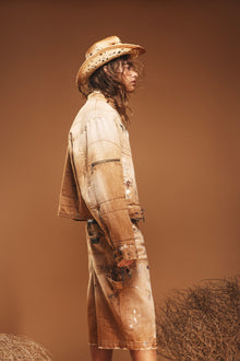 BROWN PAINTED MOTO JACKET