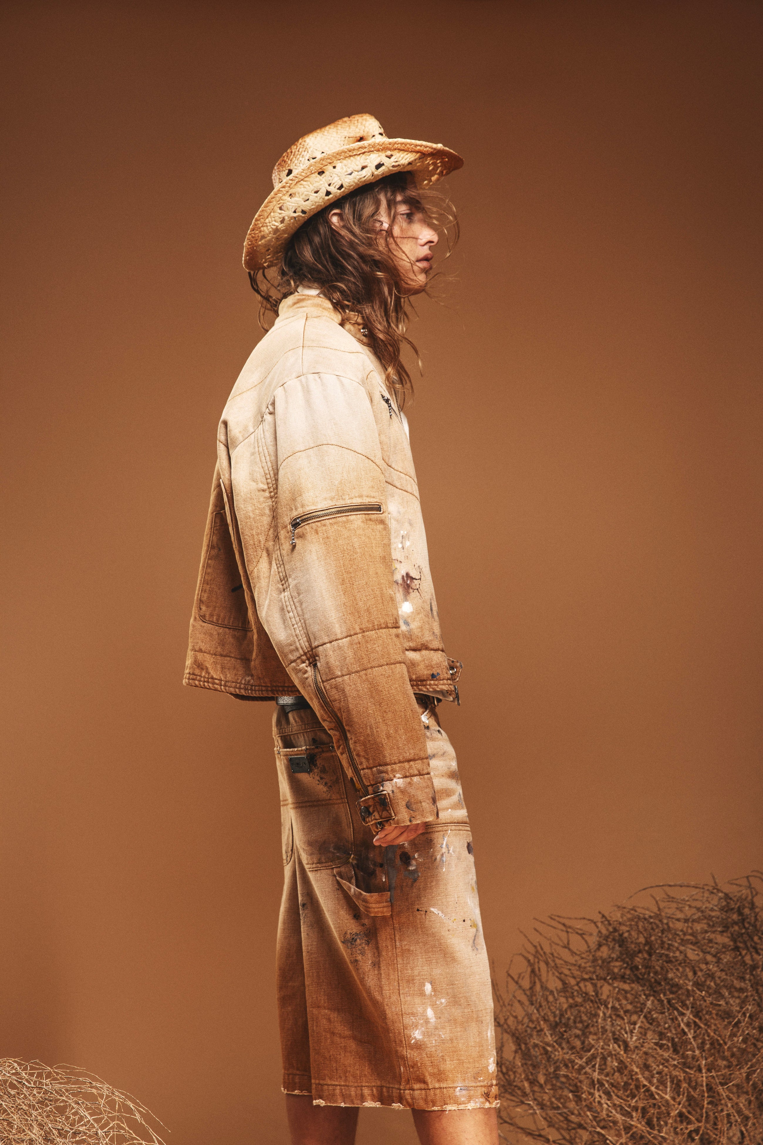 BROWN PAINTED MOTO JACKET