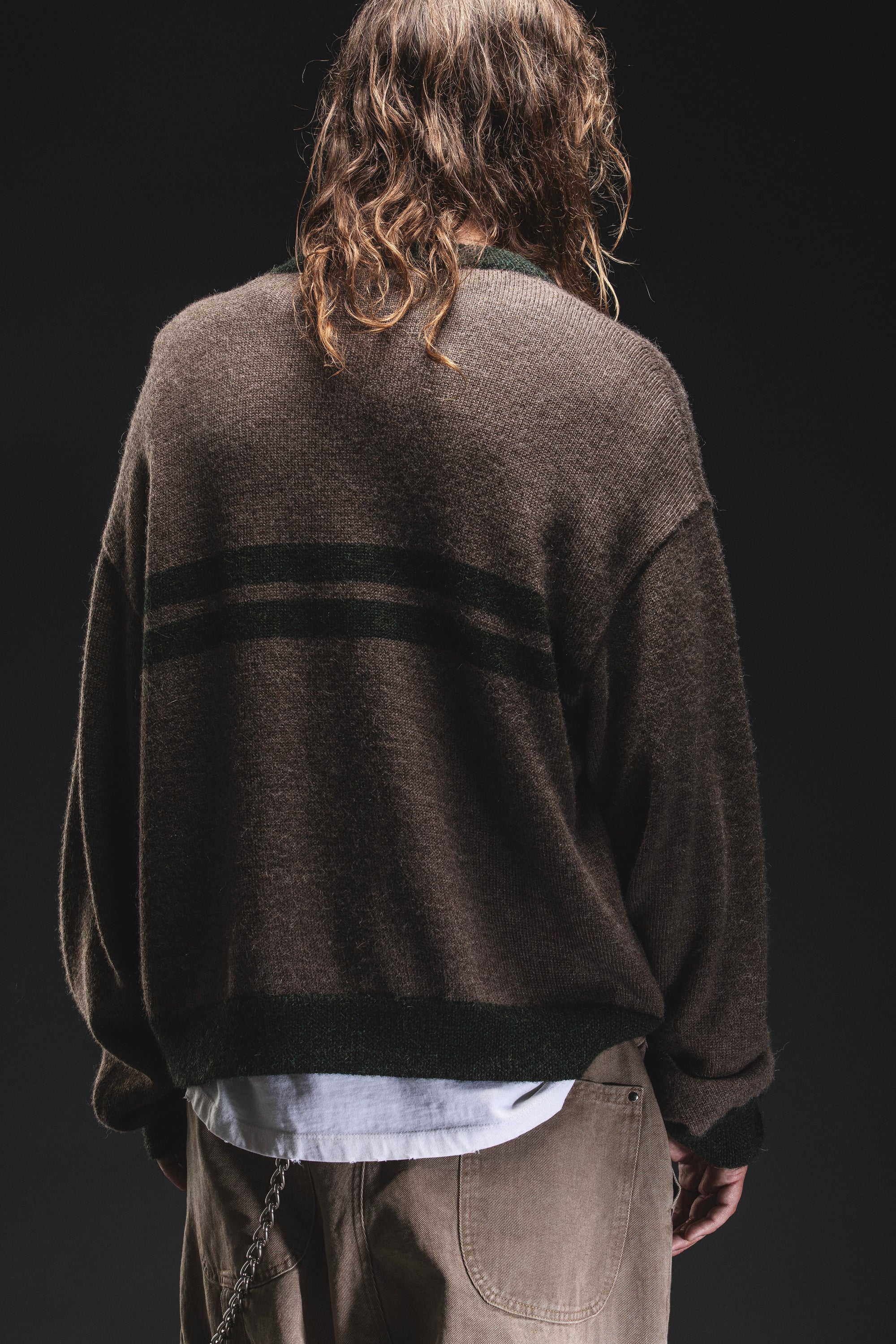 BROWN STRIPED ALPACA SWEATER