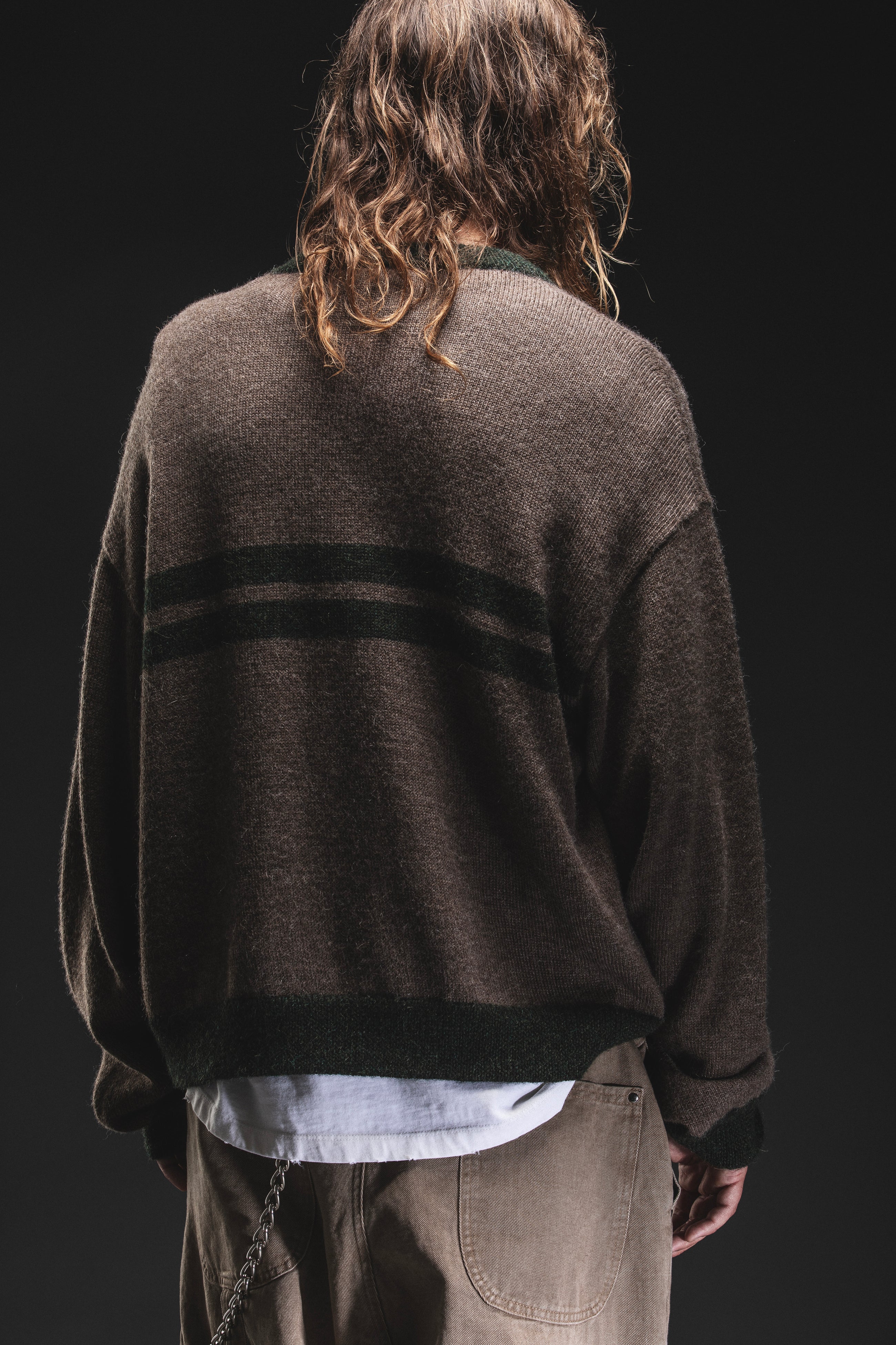 BROWN STRIPED ALPACA SWEATER