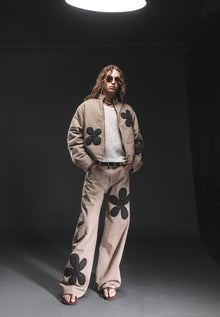 BEIGE FLOWER PUFFER JACKET