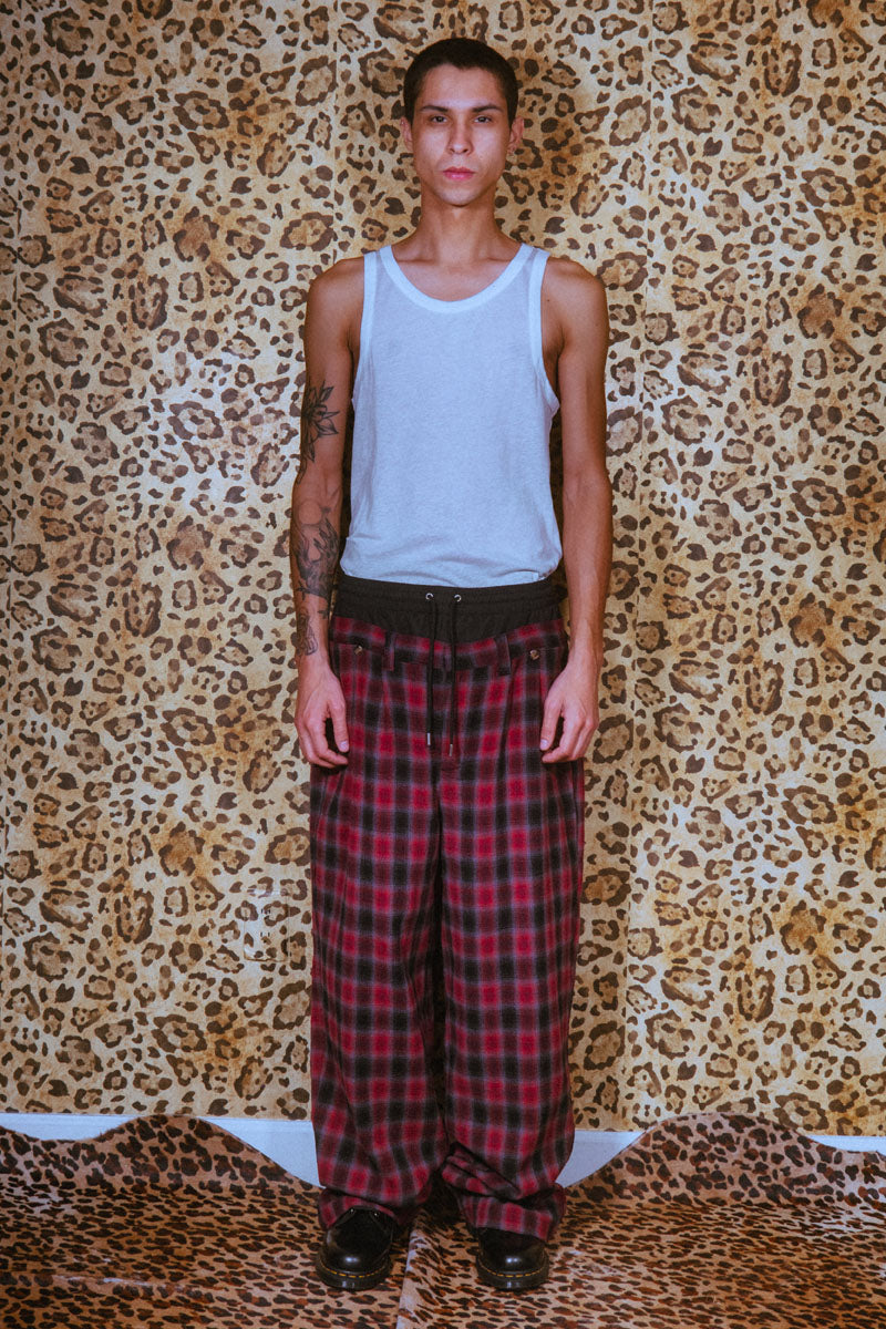 RED PLAID SNAP PANTS